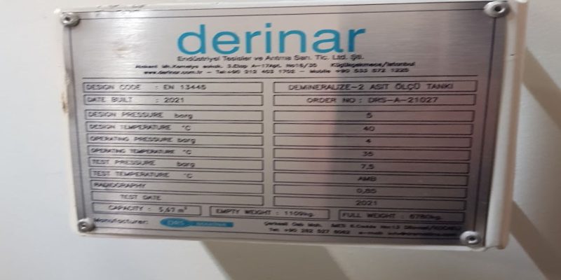 Eti Maden Asit Ölçü Tankı Etiket